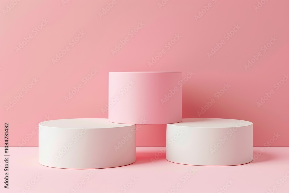 Three White Cylinders on a Pink Background Three White Cylinders on a Pink Background