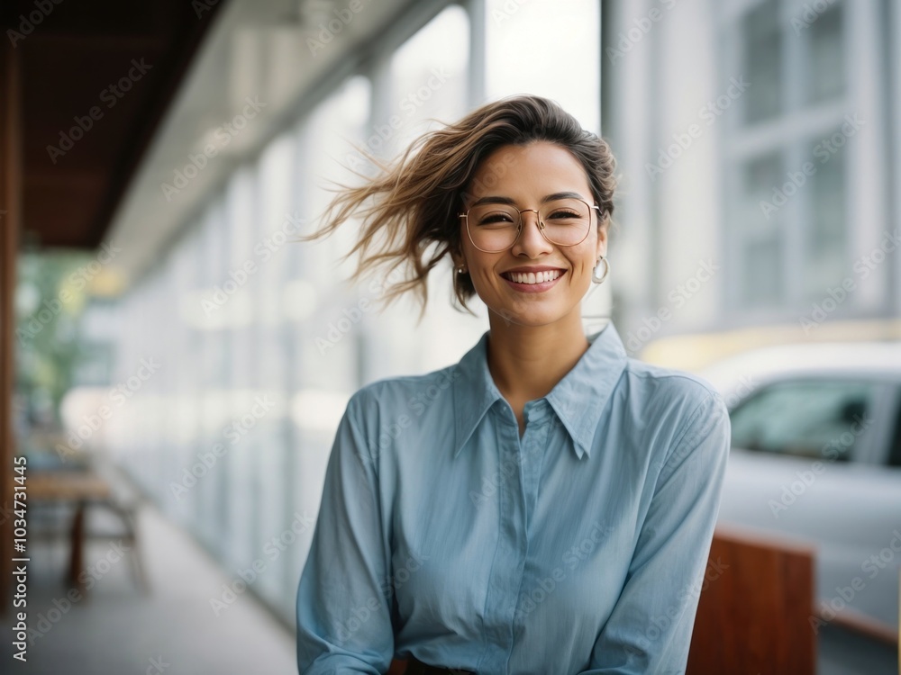 portrait of beautiful young smiling women in pastel shirt. AI Generative portrait of beautiful young smiling women in pastel shirt. AI Generative