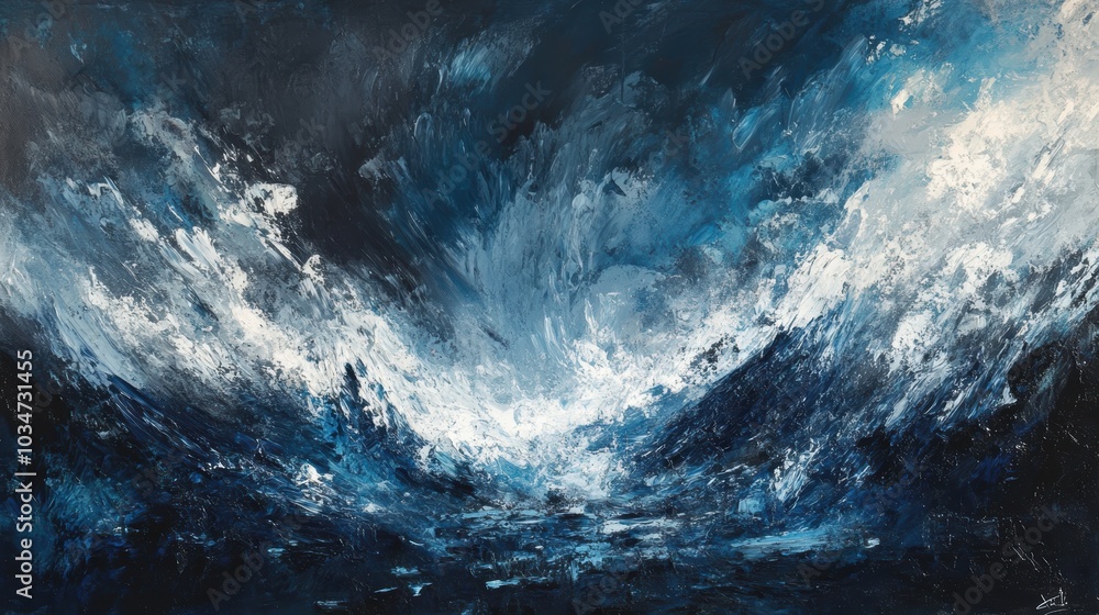 Abstract blue and white swirling painting. Abstract blue and white swirling painting.