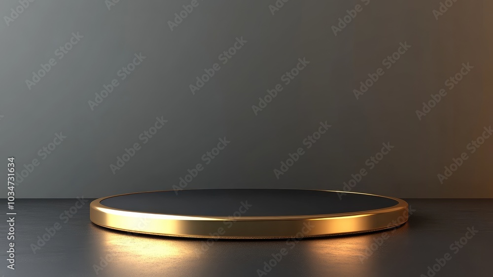 A Black Circular Platform with a Shiny Golden Rim A Black Circular Platform with a Shiny Golden Rim