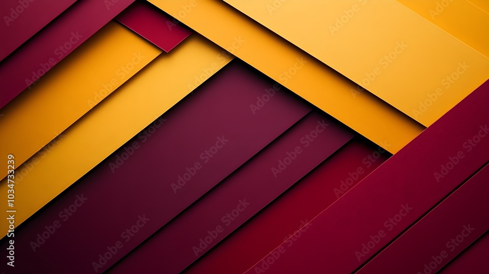 Abstract flat-lay design featuring layers of yellow paper on a burgundy background, visually striking, modern design composition with bold color contrast Abstract flat-lay design featuring layers of yellow paper on a burgundy background, visually striking, modern design composition with bold color contrast