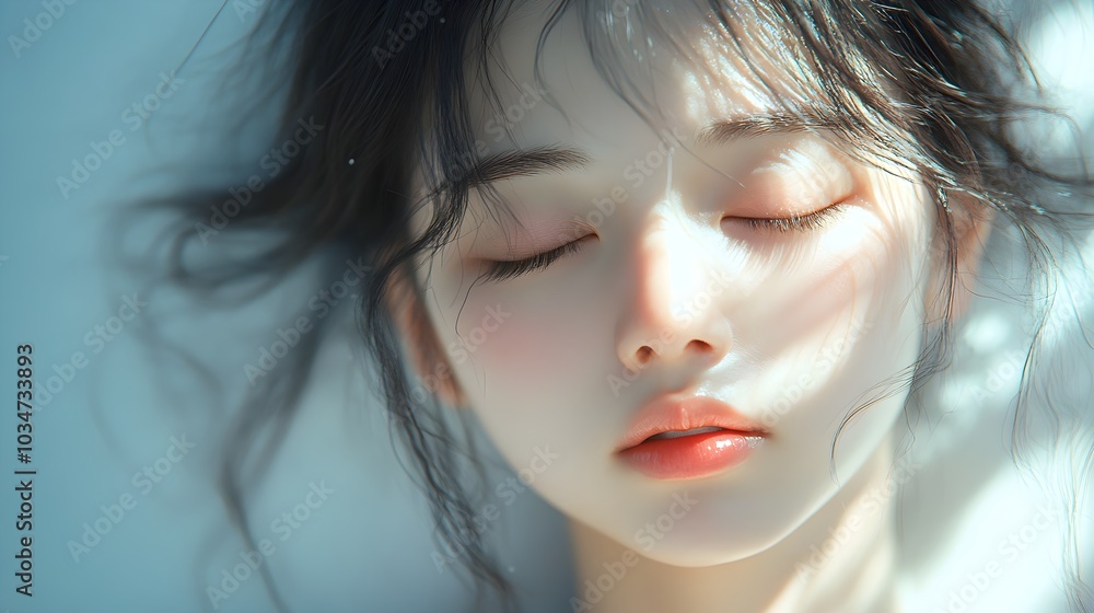 An emotionally withdrawn Asian girl in 3D style, her eyes closed, facial expression showing deep disappointment, soft pastels, light background, focus on human feelings An emotionally withdrawn Asian girl in 3D style, her eyes closed, facial expression showing deep disappointment, soft pastels, light background, focus on human feelings