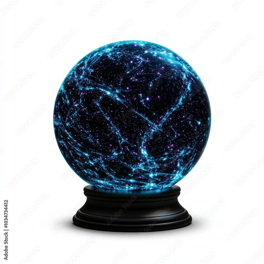 Glossy crystal ball showcasing a galaxy of stars and cosmic elements. Glossy crystal ball showcasing a galaxy of stars and cosmic elements.