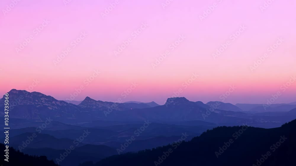 A serene view of mountain peaks under a soft pink sky at sunrise, capturing the calm beauty of nature. A serene view of mountain peaks under a soft pink sky at sunrise, capturing the calm beauty of nature.