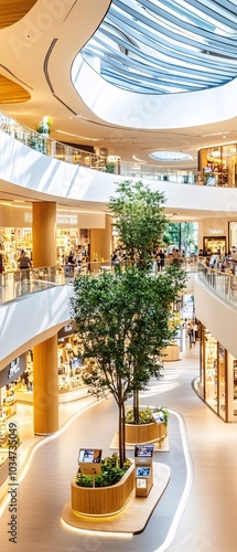 Modern Shopping Mall Interior with Green Plants. photo