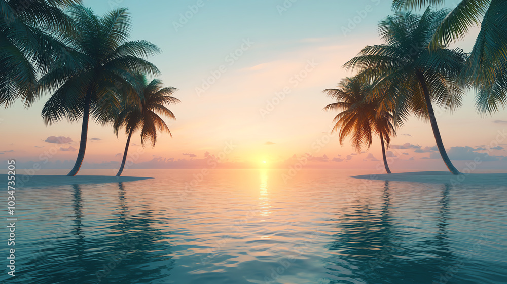 Tropical sunset over calm waters Tropical sunset over calm waters