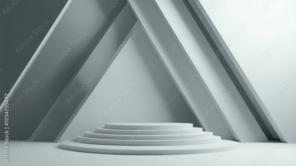 Naklejka premium White Circular Platform with Geometric Background