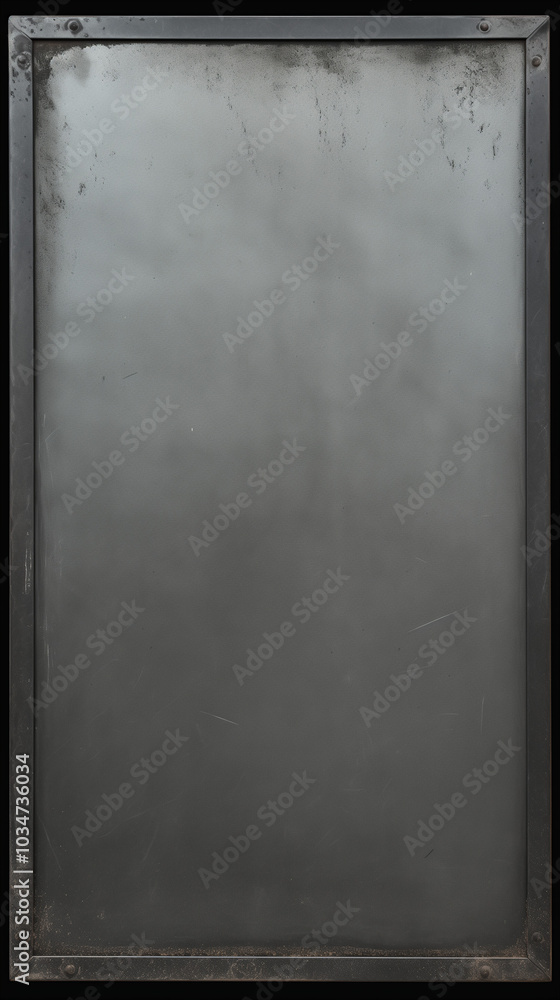 A dark metal frame encloses a fogged, stormy glass panel that reflects muted natural light, creating a tranquil and minimalist aesthetic in a simple setting A dark metal frame encloses a fogged, stormy glass panel that reflects muted natural light, creating a tranquil and minimalist aesthetic in a simple setting