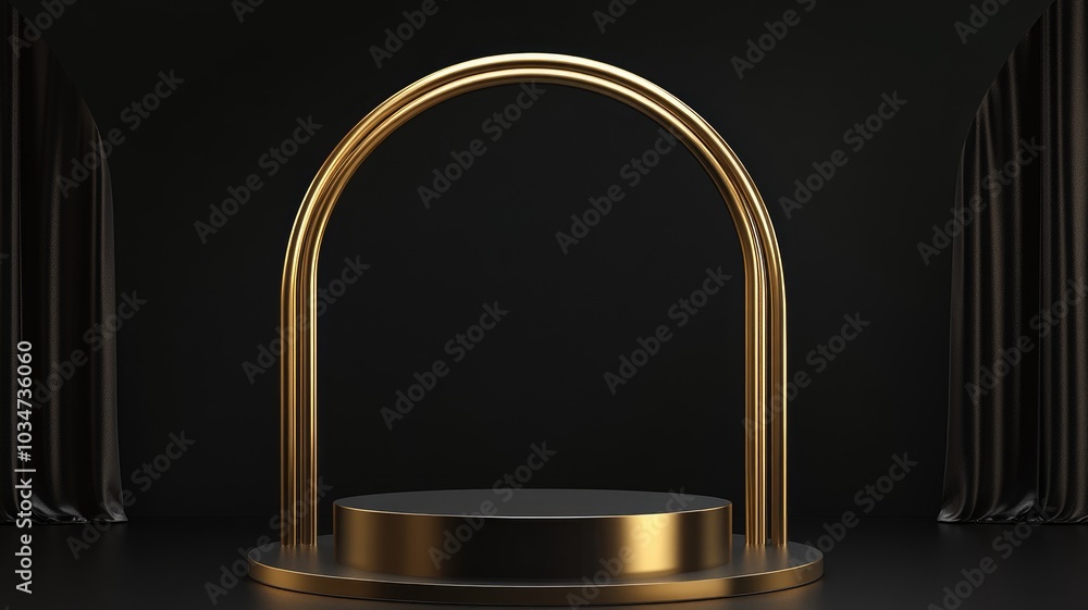 Black Platform with Golden Archway and Drapes Black Platform with Golden Archway and Drapes