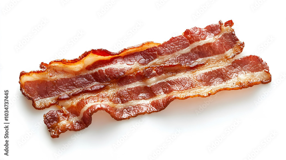 Crisp Bacon Delight, vibrant fried bacon on pristine white background, perfect for e-commerce display, showcasing deliciousness and quality Crisp Bacon Delight, vibrant fried bacon on pristine white background, perfect for e-commerce display, showcasing deliciousness and quality