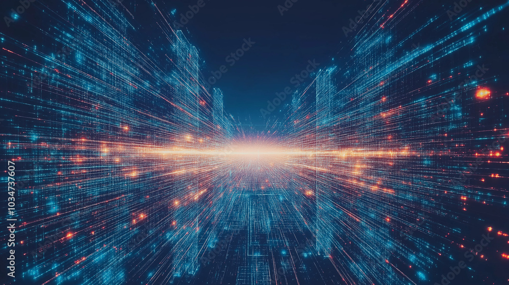 Digital grid representing 5G wireless connectivity, multiple industries interconnected by high-speed signals, futuristic technology landscape Digital grid representing 5G wireless connectivity, multiple industries interconnected by high-speed signals, futuristic technology landscape
