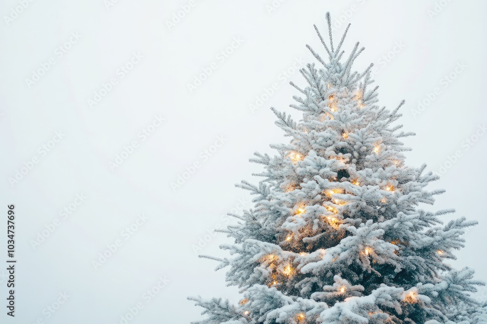 A Snow-Covered Christmas Tree with String Lights A Snow-Covered Christmas Tree with String Lights