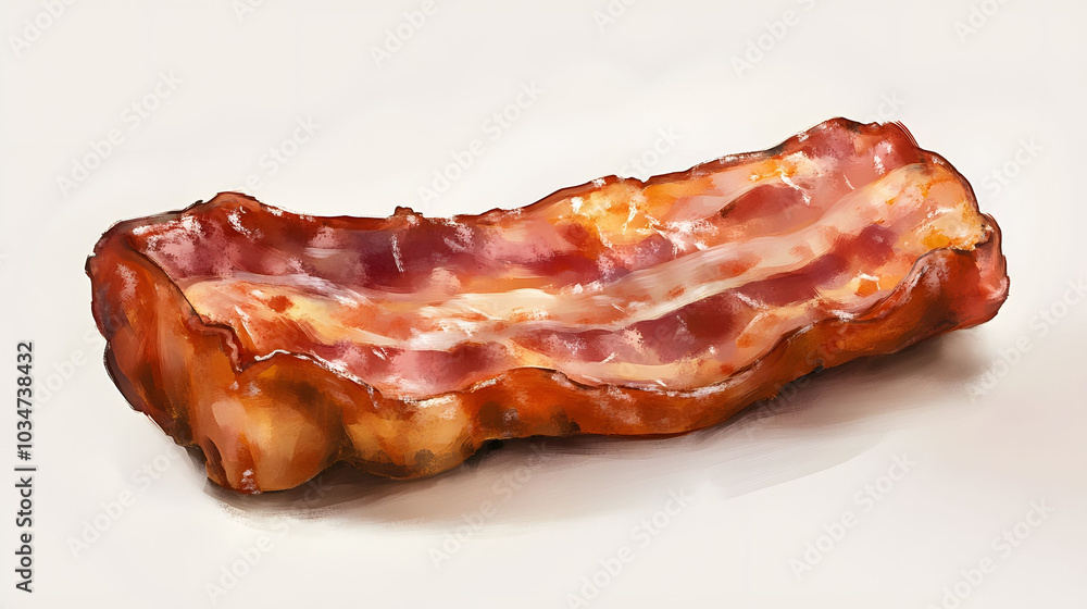 Crispy Smoked Bacon Slice, Thick and Delicious, Set Against a Clean White Background, Inviting and Appetizing Presentation Crispy Smoked Bacon Slice, Thick and Delicious, Set Against a Clean White Background, Inviting and Appetizing Presentation