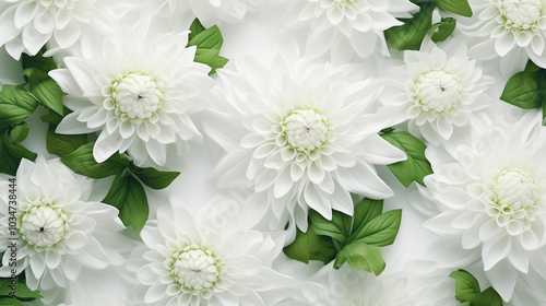 A stunning display of white chrysanthemums intertwines with vibrant green leaves, creating a calming atmosphere perfect for any occasion