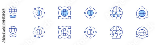 Global icon set in two styles, Duotone and Thin Line style. Editable stroke. global network, globe, worldwide, global, expansion