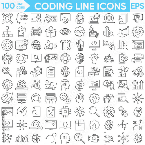 Coding Line Icons Vector And Illustration Set.