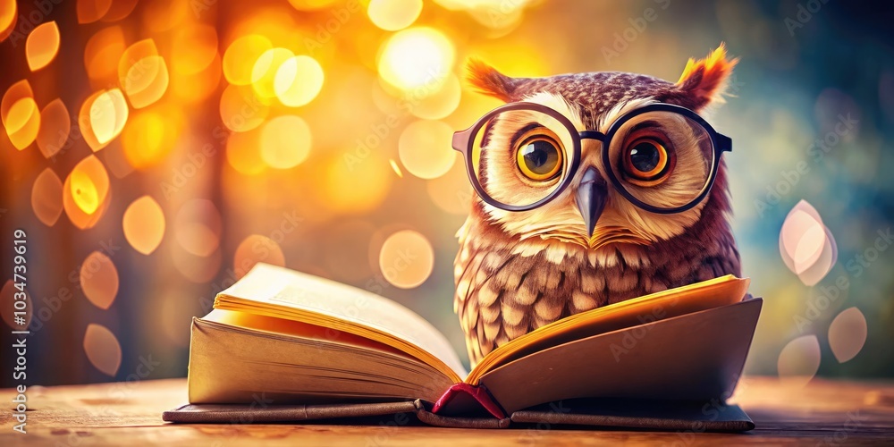 Cute Owl in Glasses Reading Book - Symbol of Wisdom and Knowledge in Education and Learning, Adorable Animal Illustration for Educational Themes and Children's Literature Cute Owl in Glasses Reading Book - Symbol of Wisdom and Knowledge in Education and Learning, Adorable Animal Illustration for Educational Themes and Children's Literature