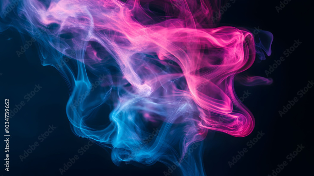 Neon wisps of pink and blue swirl gracefully against a deep black backdrop, creating a striking visual contrast and vibrant energy. Neon wisps of pink and blue swirl gracefully against a deep black backdrop, creating a striking visual contrast and vibrant energy.