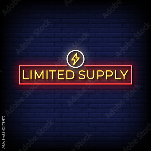 limited supply neon sign vector with brick wall background