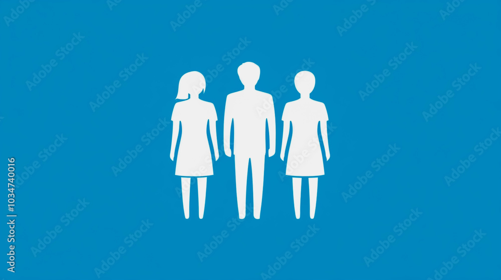 A simple icon of three people standing next to each other, white silhouette on a blue background. A simple icon of three people standing next to each other, white silhouette on a blue background.