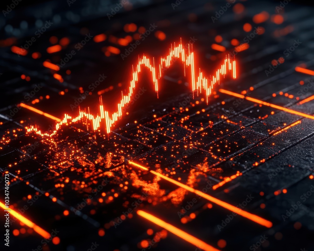 Abstract graph design depicting digital data trends with glowing lines on a dark background. Abstract graph design depicting digital data trends with glowing lines on a dark background.
