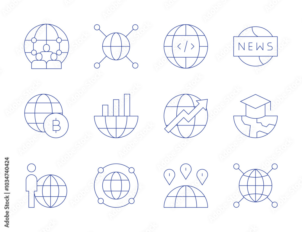 Global icons. Thin Line style, editable stroke. global, globe, world, decrease, international, knowledge Global icons. Thin Line style, editable stroke. global, globe, world, decrease, international, knowledge