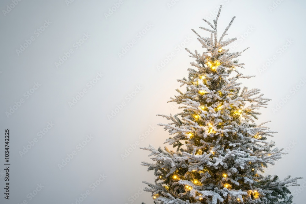 A Snow-Covered Christmas Tree with Warm Lights A Snow-Covered Christmas Tree with Warm Lights