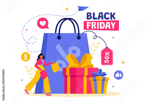Black Friday Sale Event Vector Illustration with Shopping Paper Bags and Big Promotion Discount Purchases Goods for Promotions in a Flat Background