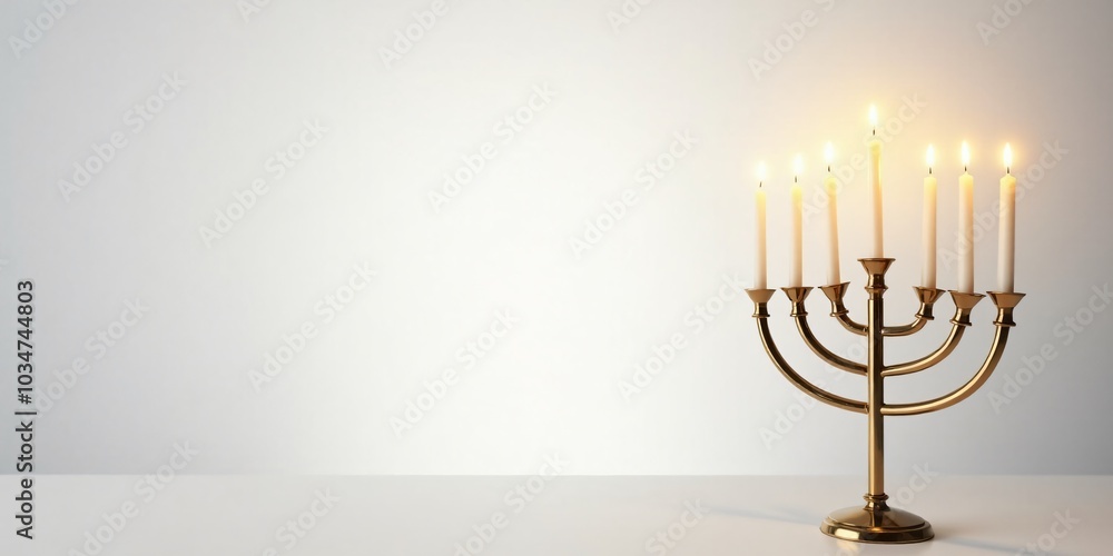 Elegant Hanukkah Menorah with copy space, A sleek, modern menorah design placed in the lower third of the frame, with an empty backdrop for text. Elegant Hanukkah Menorah with copy space, A sleek, modern menorah design placed in the lower third of the frame, with an empty backdrop for text.