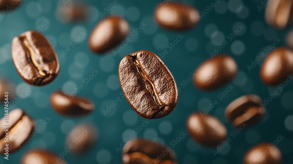 Fototapeta premium Dynamic Coffee Beans in Motion Against Vibrant Background