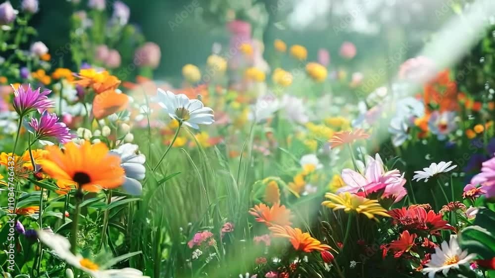Summer garden with a variety of blooming flowers, Video Summer garden with a variety of blooming flowers, Video