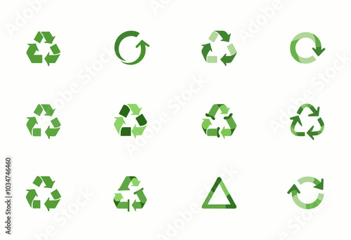 Minimalist Illustration of Eco-Friendly Graphics: Recycle Triangles and Renewable Resource Icons 