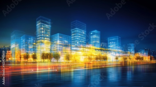 Futuristic Cityscape Neon Lights Urban Architecture Modern Design