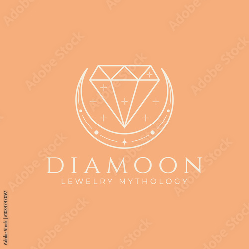 jewelry logo diamond moon retro vector symbol illustration design template