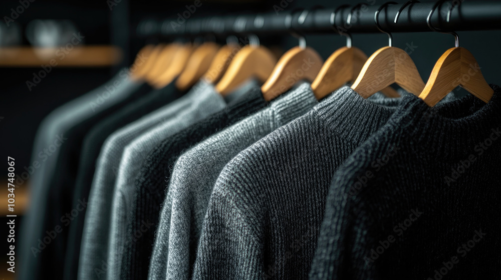 Obraz premium The suits hanging on the clothes rack are neatly arranged for display.