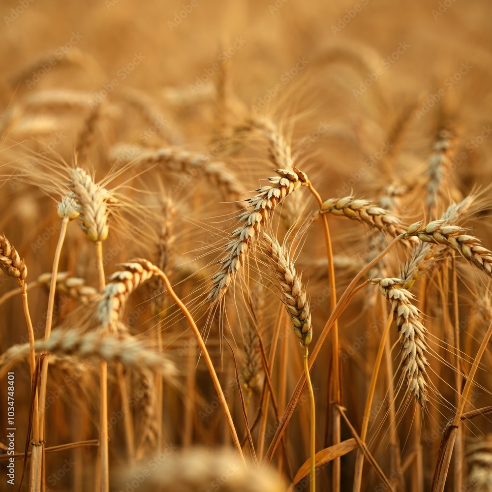 Golden wheat fields swaying in the wind at sunset Golden wheat fields swaying in the wind at sunset