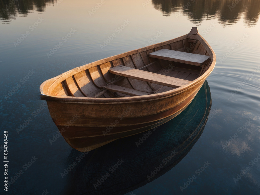 single boat in water in morning. AI Generative single boat in water in morning. AI Generative
