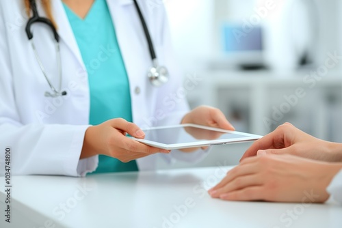 Doctor sharing medical information on a tablet