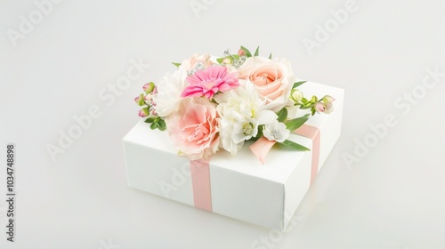 Flowers and Jewelry Gift Box on White Background for Valentine's Day - a romantic and charming visual