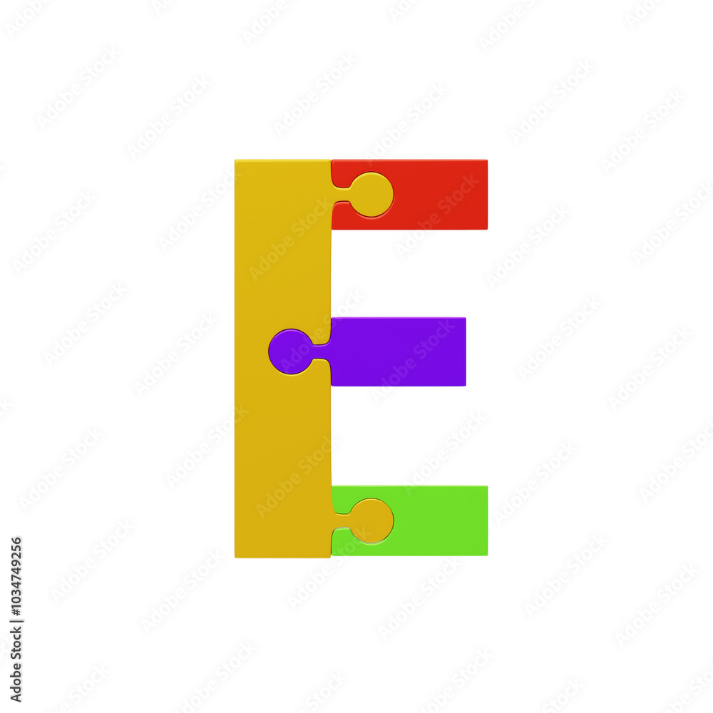 3D Colorful Puzzle Piece Letter E. 3D Icon 3D Colorful Puzzle Piece Letter E. 3D Icon