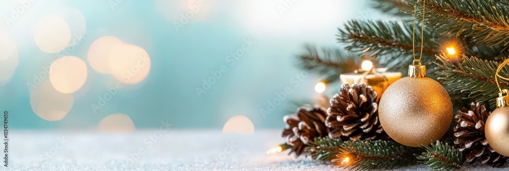Festive Christmas Tree Decoration with Ornaments and Pinecones