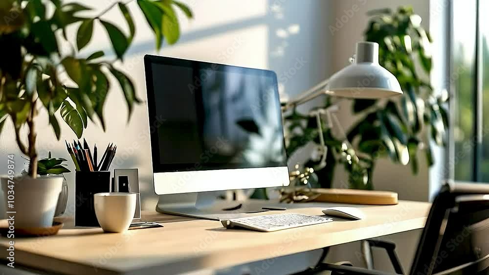 a desk with a computer, keyboard, mouse, and a lamp a desk with a computer, keyboard, mouse, and a lamp
