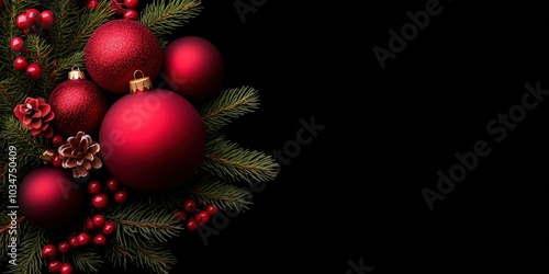 Glowing Red Christmas Ornaments on Dark Background