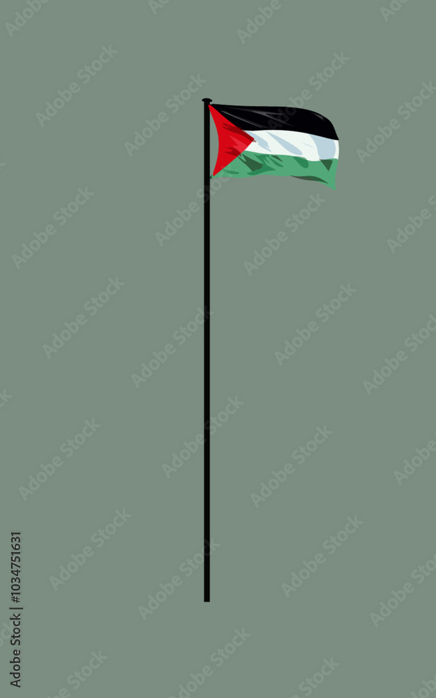 illustration of palestine flag icon on pole with green background illustration of palestine flag icon on pole with green background