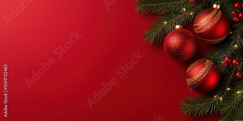 Wallpaper Mural Festive Red Background with Christmas Ornaments and Greens Torontodigital.ca