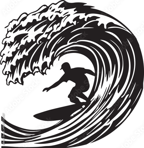 Surfing wave vector black silhouette design for T-Shirt