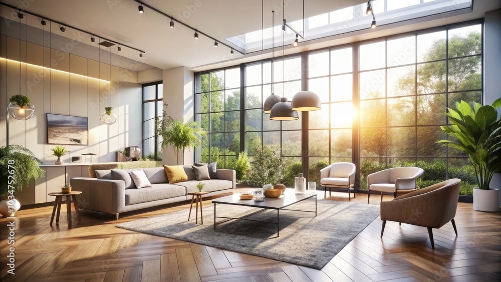 Fototapeta premium Minimalist Interior Design with Natural Light and Elegant Architecture in a Spacious Room - Perfect for Contemporary Living Spaces and Home Decor Inspiration