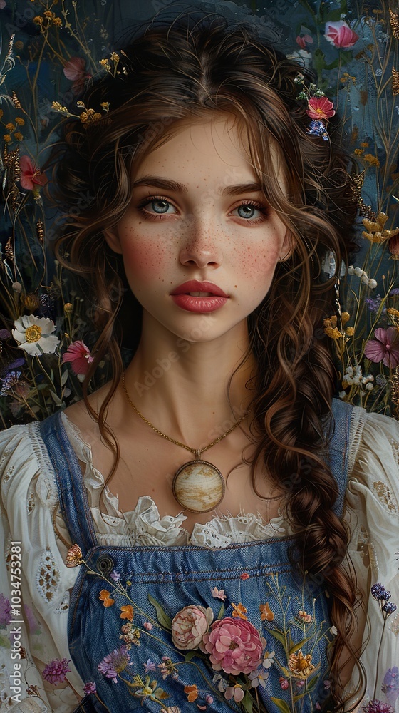 Floral Portrait of a Woman with Delicate Features Floral Portrait of a Woman with Delicate Features
