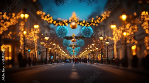 Wallpaper Mural A festive street adorned with glowing lights and holiday decorations at night. Torontodigital.ca