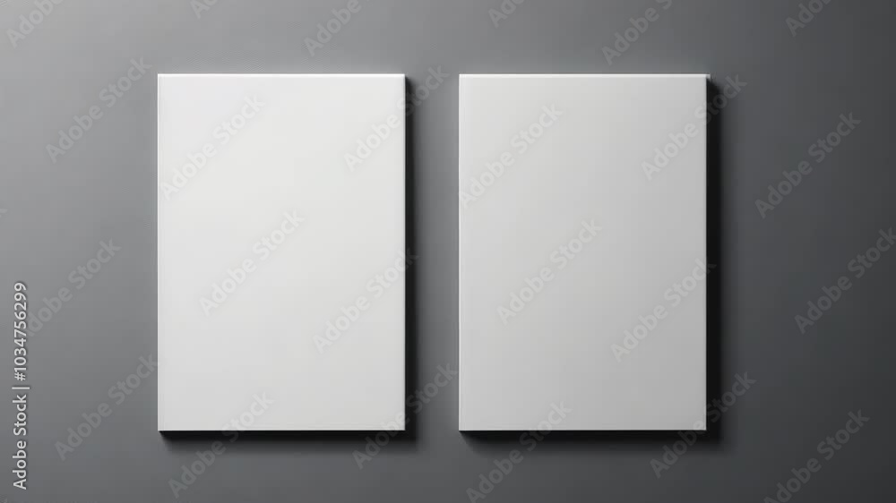 Two blank canvases hang on a gray wall Two blank canvases hang on a gray wall